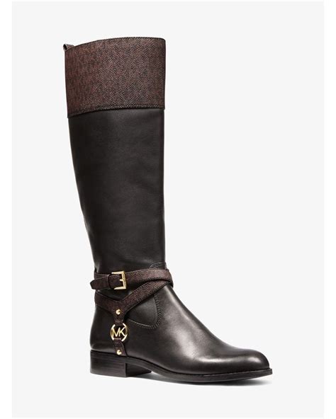 michael michael kors preston two-tone vachetta leather wide calf boots|Preston Studded Leather Boot .